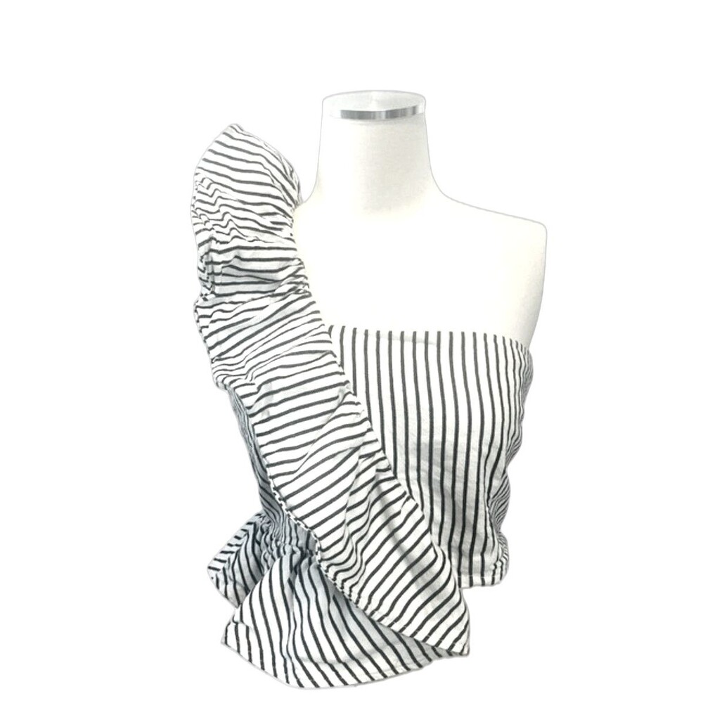 Future Collective One Shoulder Ruffle Striped Cropped Blouse Size L